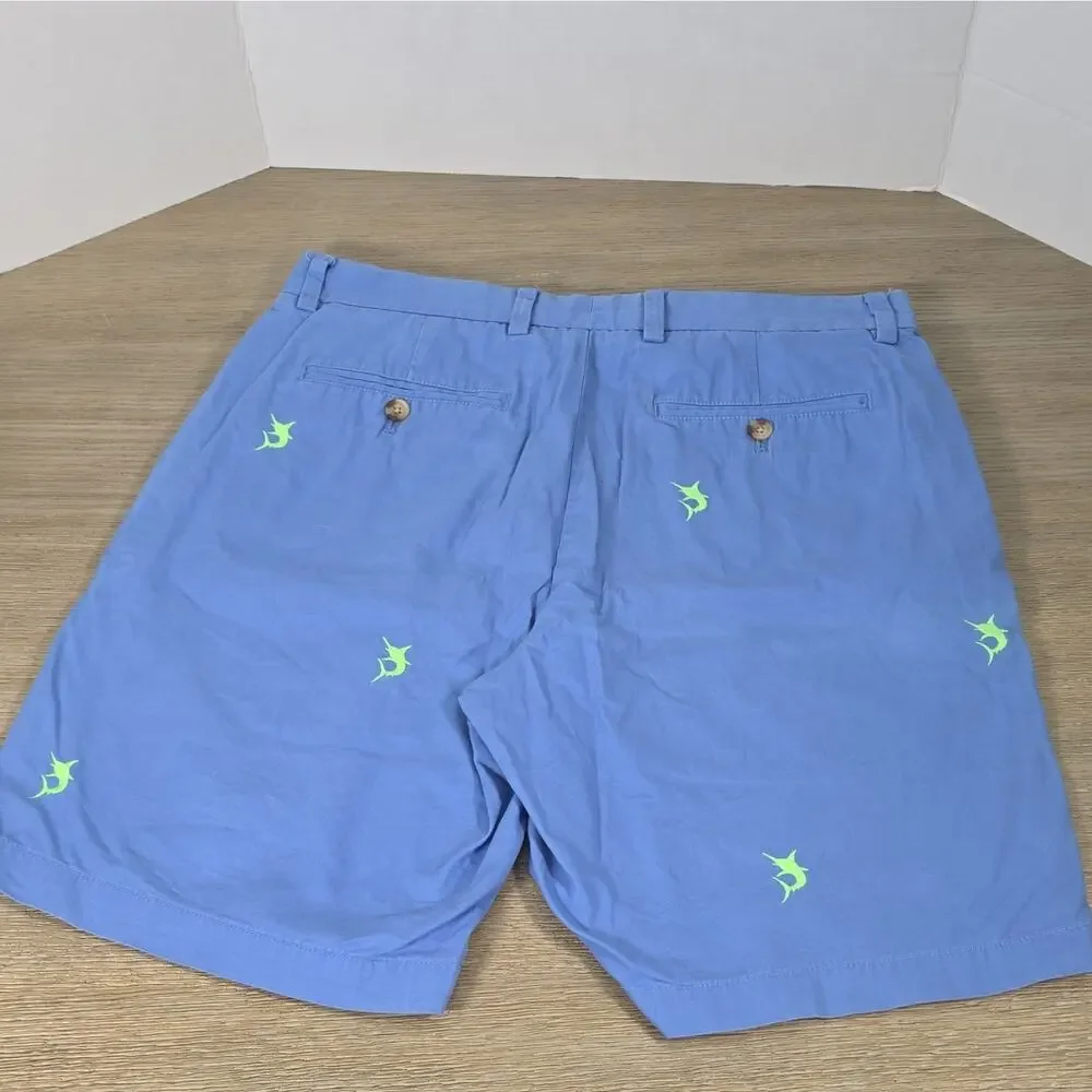Vineyard Vines Men’s Blue Fish Pattern Chino Shorts Flat Front Pockets 9” S 32